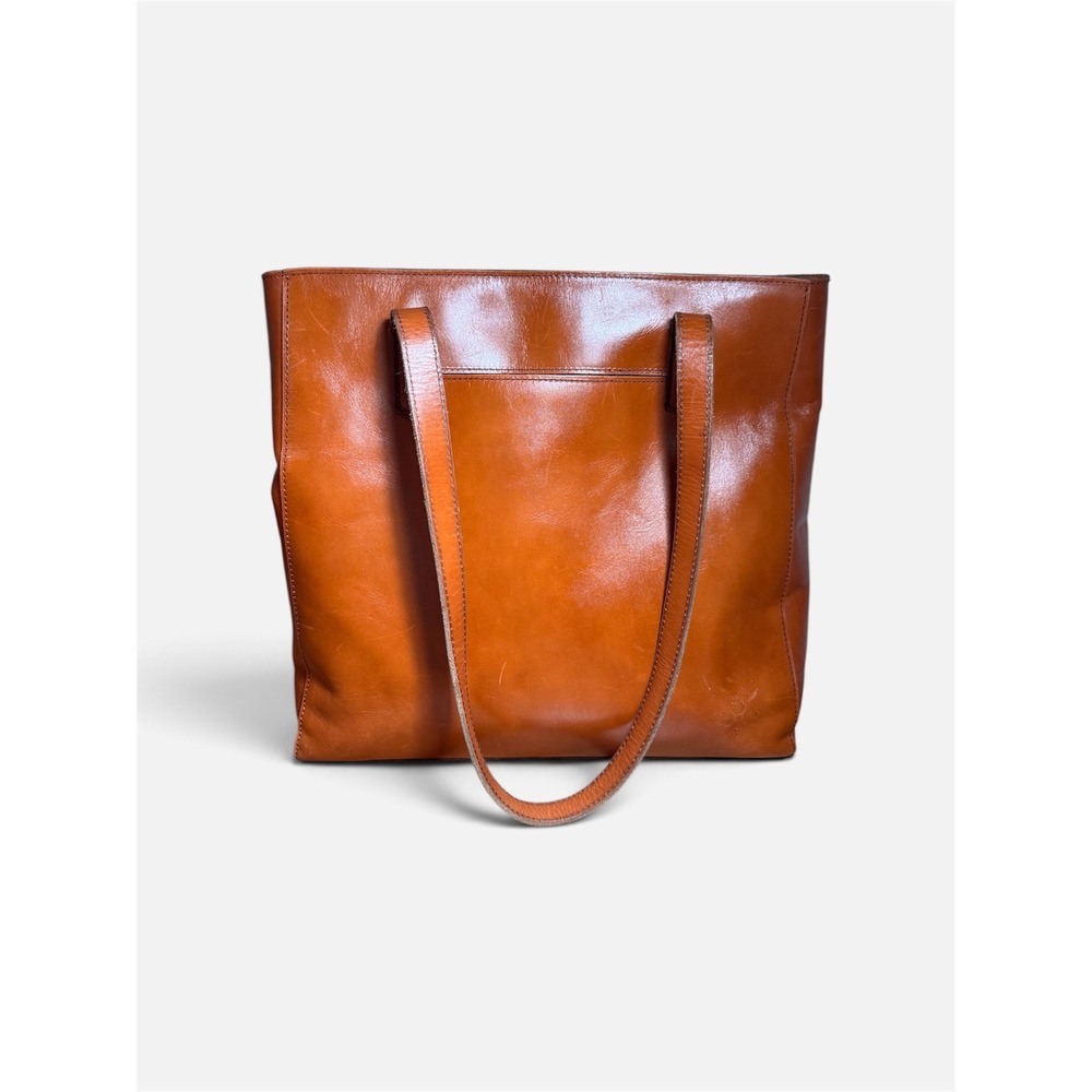 Patricia Nash Cognac Brown Genuine Leather Tote Shoulder Bag Zip Top